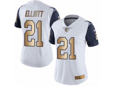 Women  Dallas Cowboys 21 Ezekiel Elliott Limited White Gold Rush NFL Jersey