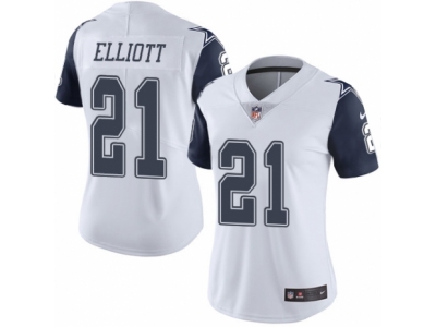 Women  Dallas Cowboys 21 Ezekiel Elliott Limited White Rush NFL Jersey