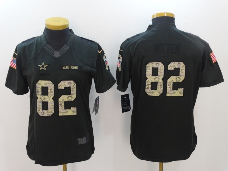 Women  Dallas Cowboys 82 Jason Witten Limited Black 2016 Salute to Service NFL Jersey