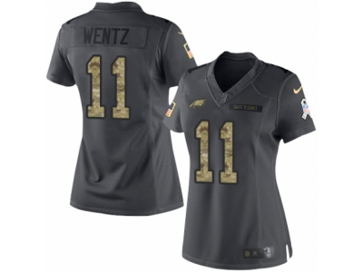 Women  Philadelphia Eagles 11 Carson Wentz Limited Black 2016 Salute to Service NFL Jersey