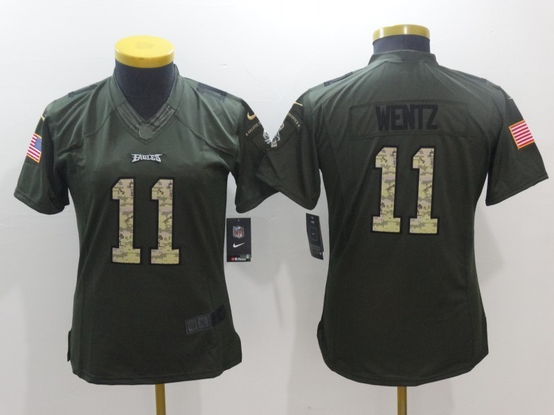 Women  Philadelphia Eagles 11 Carson Wentz Limited Green 2016 Salute to Service NFL Jersey