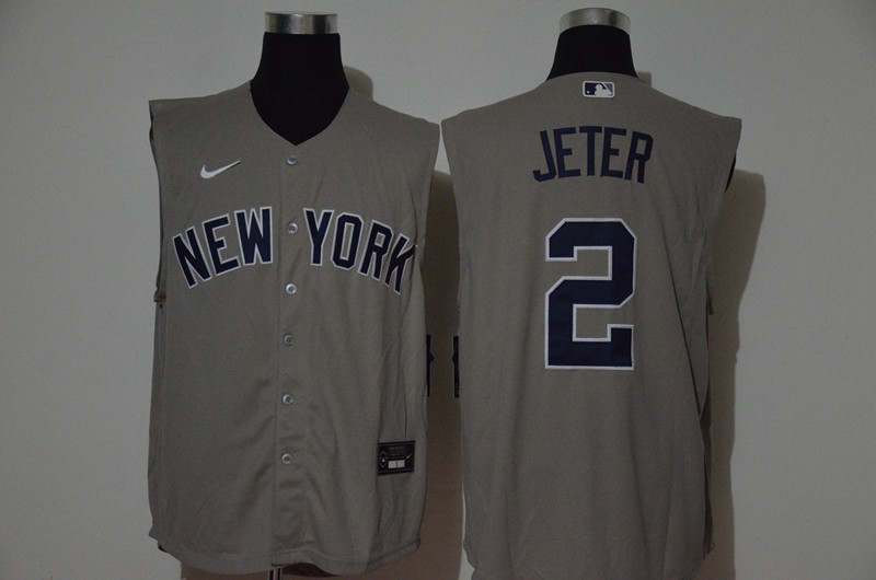 Yankees 2 Derek Jeter Gray Nike Cool Base Sleeveless Jersey