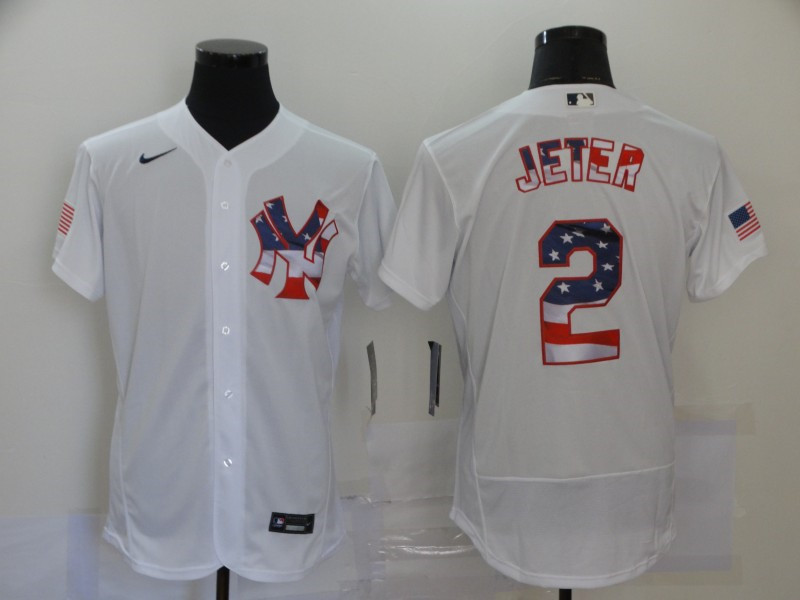 Yankees 2 Derek Jeter White USA Flag Fashion Nike Flexbase Jersey