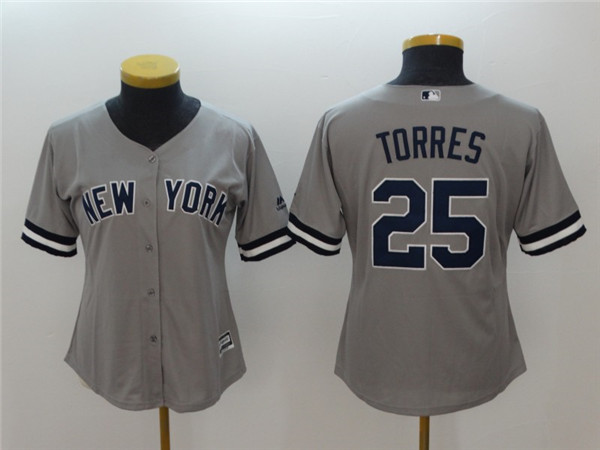 Yankees 25 Gleyber Torres Gray Women Cool Base Jersey