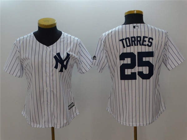 Yankees 25 Gleyber Torres White Women Cool Base Jersey