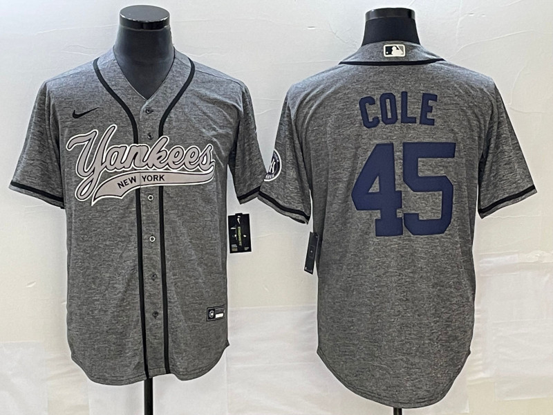 Yankees 45 Gerrit Cole Gray Gridiron Cool Base Jersey