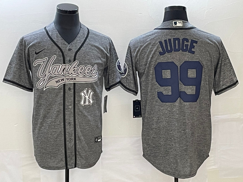 Yankees 99 Aaron Judge Logo Gray Gridiron Cool Base Jersey