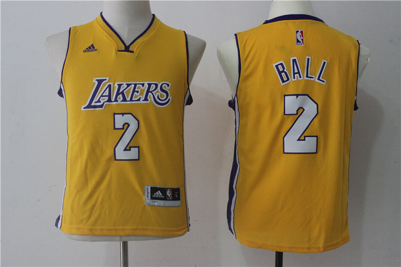 Youth  NBA Los Angeles Lakers #2 Lonzo Ball Jersey New Revolution 30 Swingman Yellow Jersey