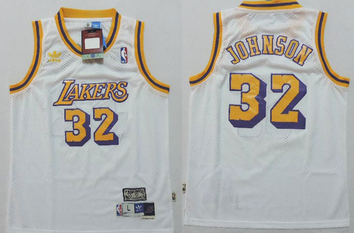 Youth  NBA Los Angeles Lakers 32 Magic Johnson New Rev30 Swingman Throwback White Youth Jersey