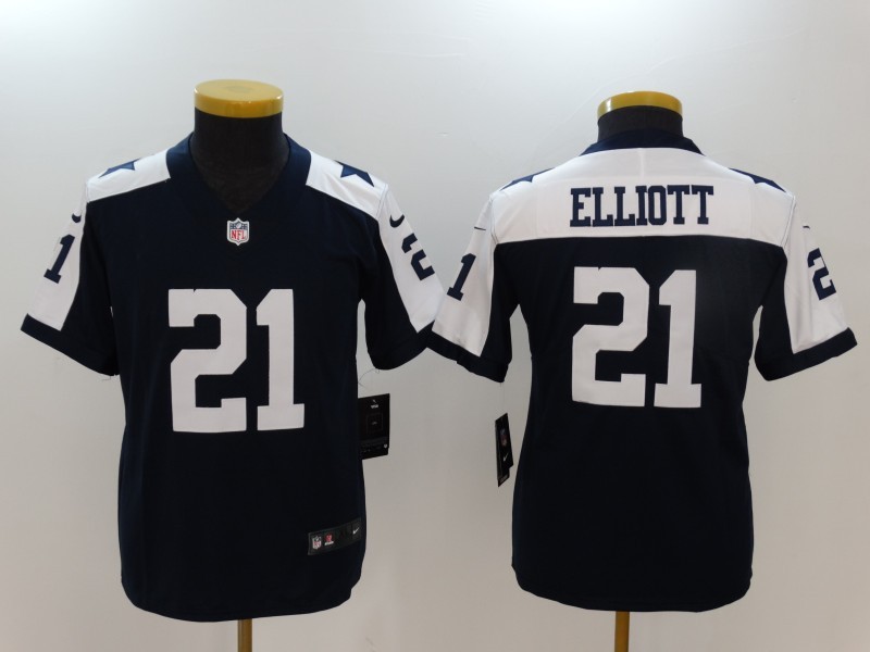 Youth  Dallas Cowboys #21 Ezekiel Elliott 2017 Vapor Untouchable Limited Navy Blue Throwback Alternate NFL Jersey