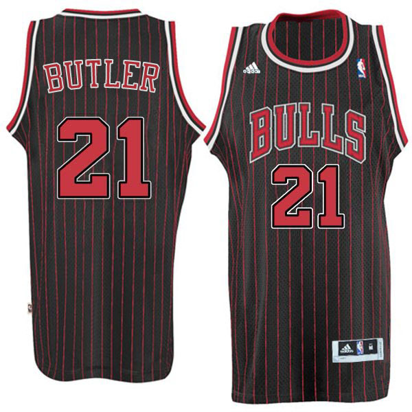 Chicago Bulls #21 Jimmy Butler New Swingman Stripe Alternate Black Jersey