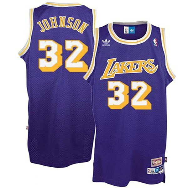 Youth Los Angeles Lakers #32 Magic Johnson Purple Lakers Throwback Jersey