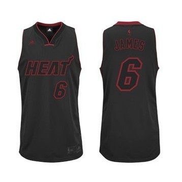 Miami Heat #6 LeBron James Revolution 30 Swingman Black and Red Jersey