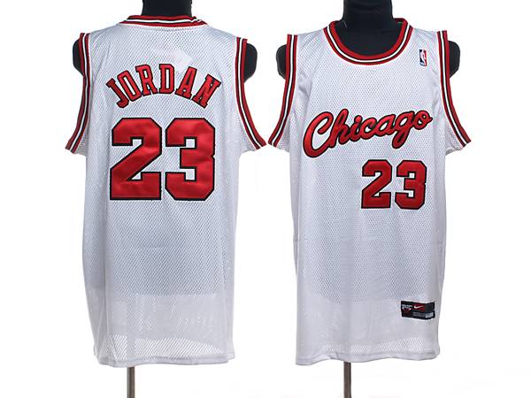 Bulls #23 Michael Jordan Stitched White Crabbed Typeface NBA Jersey