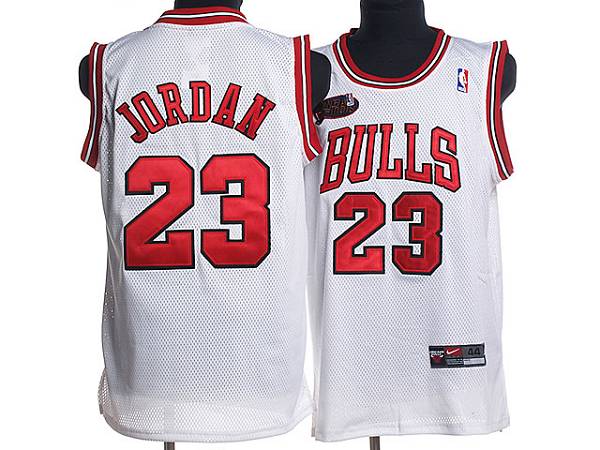 Bulls #23 Michael Jordan Stitched White Champion Patch NBA Jersey