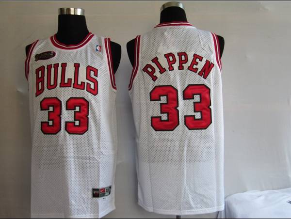 Bulls #33 Scottie Pippen Stitched White Champion Patch NBA Jersey