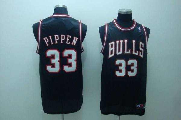 Bulls #33 Scottie Pippen Stitched Black White Number NBA Jersey