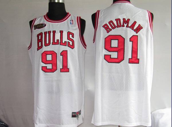 Bulls #91 Dennis Rodman Stitched White Champion Patch NBA Jersey