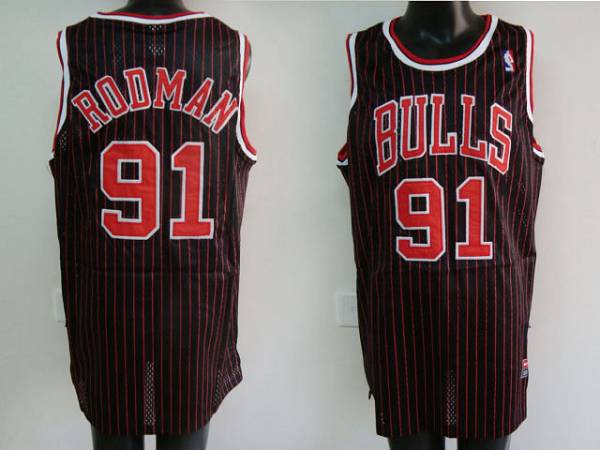 Bulls #91 Dennis Rodman Stitched Black Red Strip NBA Jersey