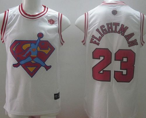Bulls #23 Michael Jordan White Flightman Stitched NBA Jersey