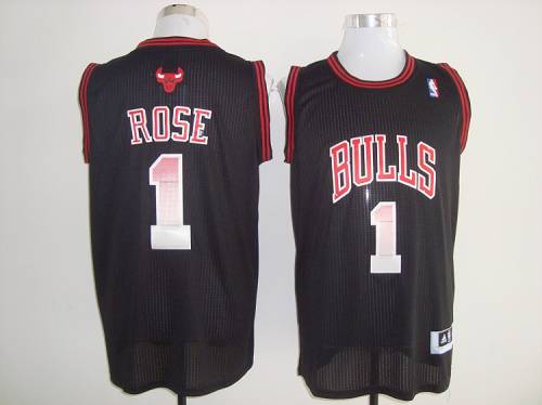 Bulls #1 Derrick Rose Black Fashion Stitched NBA Jersey