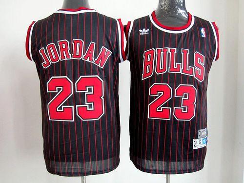 Bulls #23 Michael Jordan Black With Red Strip Throwback Stitched NBA Jersey