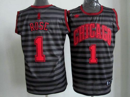 Bulls #1 Derrick Rose Black/Grey Groove Stitched NBA Jersey