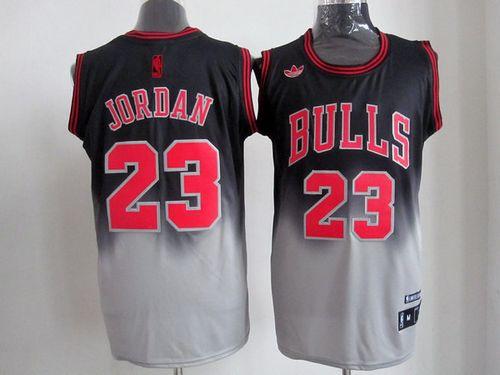 Bulls #23 Michael Jordan Black/Grey Fadeaway Fashion Stitched NBA Jersey