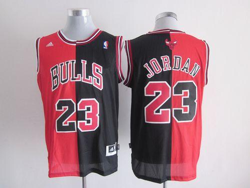 Bulls #23 Michael Jordan Black/Red Split Fashion Stitched NBA Jersey