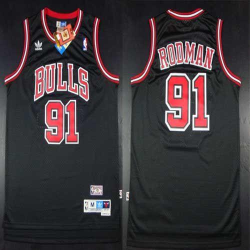 Bulls #91 Dennis Rodman Black Throwback Stitched NBA Jersey