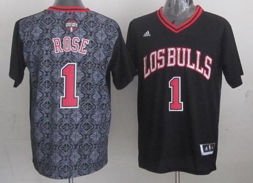 Bulls #1 Derrick Rose Black New Latin Nights Stitched NBA Jersey