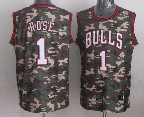 Bulls #1 Derrick Rose Camo Stealth Collection Stitched NBA Jersey