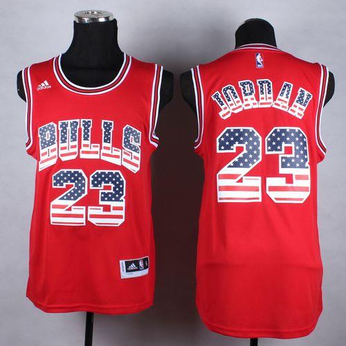Bulls #23 Michael Jordan Red USA Flag Fashion Stitched NBA Jersey