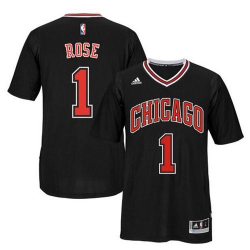Bulls #1 Derrick Rose Black Short Sleeve Stitched NBA Jersey