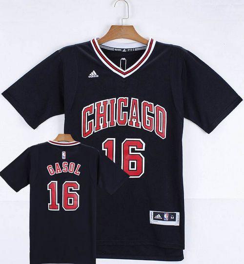 Bulls #16 Pau Gasol Black Short Sleeve Stitched NBA Jersey