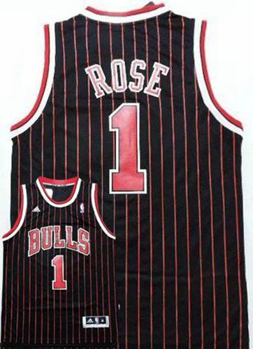 Bulls #1 Derrick Rose Black Red Strip Stitched NBA Jersey