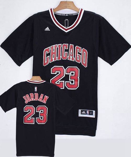 Bulls #23 Michael Jordan Black Short Sleeve Stitched NBA Jersey