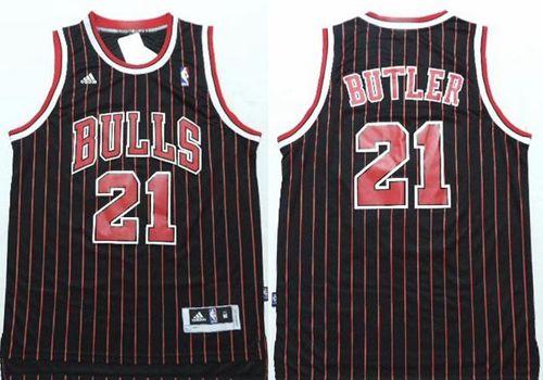 Bulls #21 Jimmy Butler Black Red Strip Stitched NBA Jersey