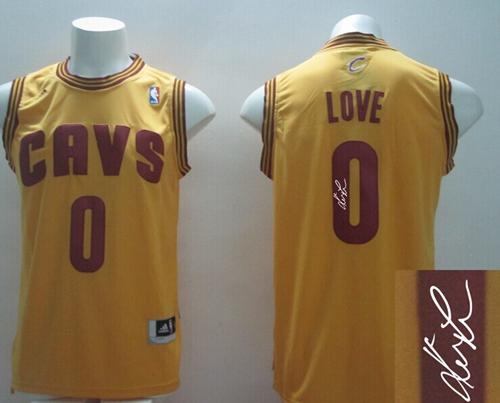 New Revolution 30 Autographed Cavaliers #0 Kevin Love Yellow Stitched NBA Jersey