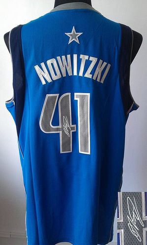 Revolution 30 Autographed Mavericks #41 Dirk Nowitzki Sky Blue Stitched NBA Jersey
