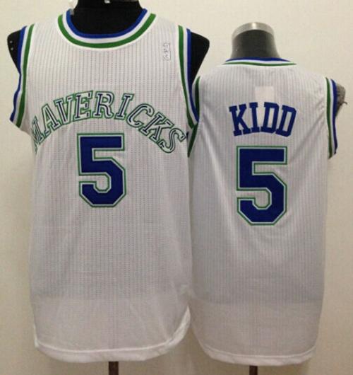 Mavericks #5 Jason Kidd White Throwback Stitched NBA Jersey