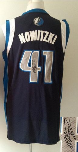 Revolution 30 Autographed Mavericks #41 Dirk Nowitzki Navy Blue Stitched NBA Jersey