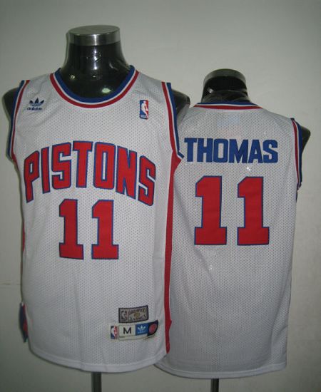 Throwback Pistons #11 Thomas White Stitched NBA Jersey