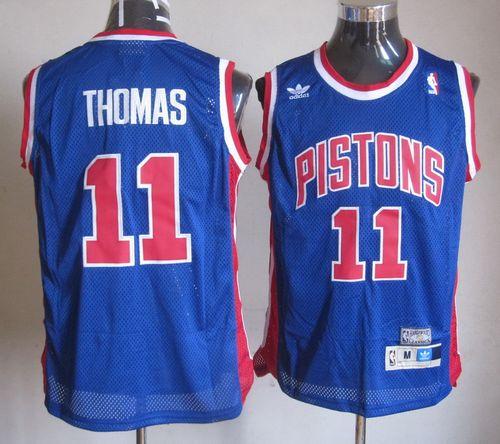 Throwback Pistons #11 Thomas Blue Stitched NBA Jersey