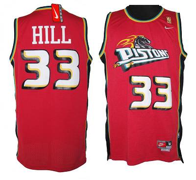 Pistons #33 Hill Red Throwback Stitched NBA Jersey