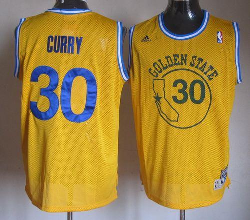 Warriors #30 Stephen Curry Gold Throwback Stitched NBA Jersey