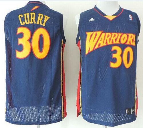 Warriors #30 Stephen Curry Navy Blue Throwback Stitched NBA Jersey