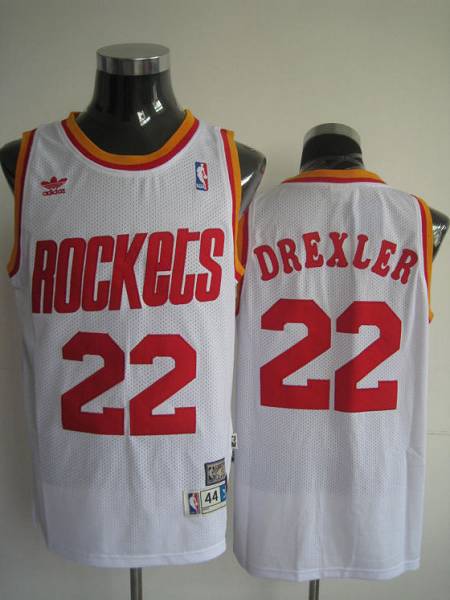 Mitchell and Ness Rockets #22 Clyde Drexler Stitched White Throwback NBA Jersey