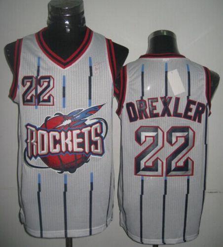 Rockets #22 Clyde Drexler White Throwback Stitched NBA Jersey