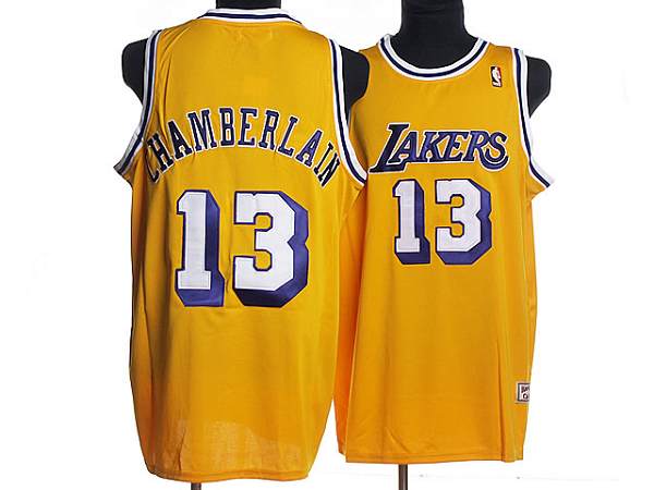 Mitchell and Ness Lakers #13 Wilt Chamberlain Stitched Yellow Throwback NBA Jersey